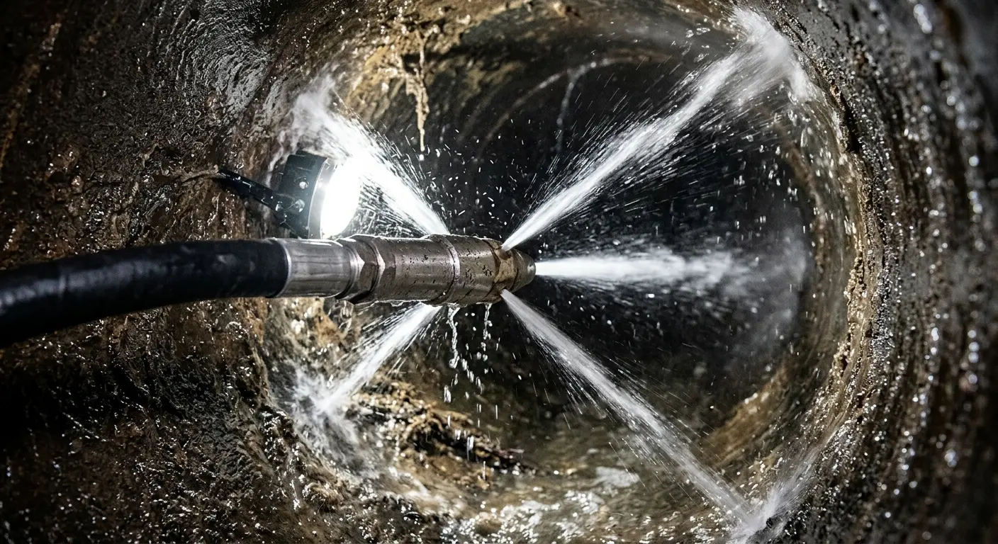 High-pressure hydro jetting nozzle cleaning sewer pipe for Sewer Cleanout in Jackson